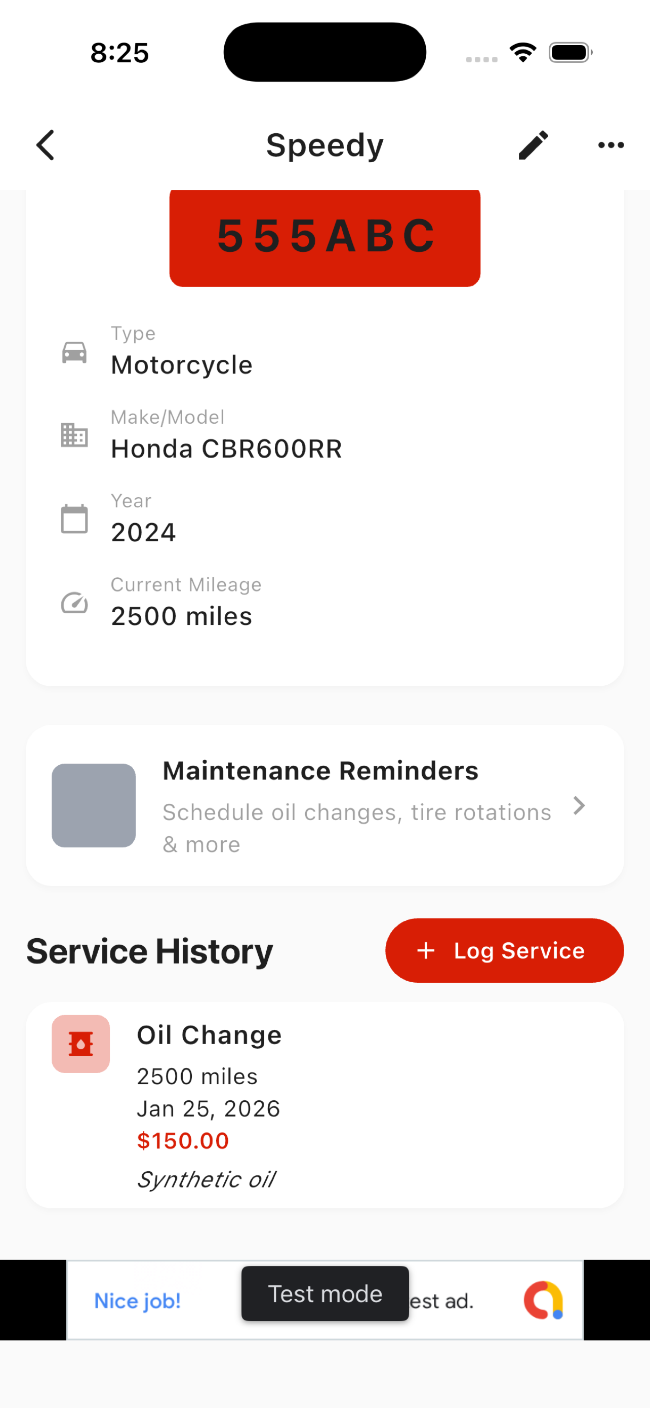 Vehicle detail with complete service history